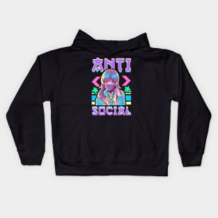 Cute Anti Social Vaporwave Anime Girl Antisocial Kids Hoodie